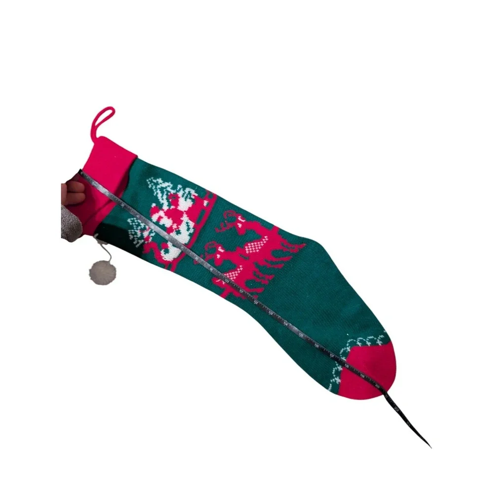 Vintage KNIT CHRISTMAS STOCKING RED GREEN REINDEER SANTA BOY GIRL MEN 19